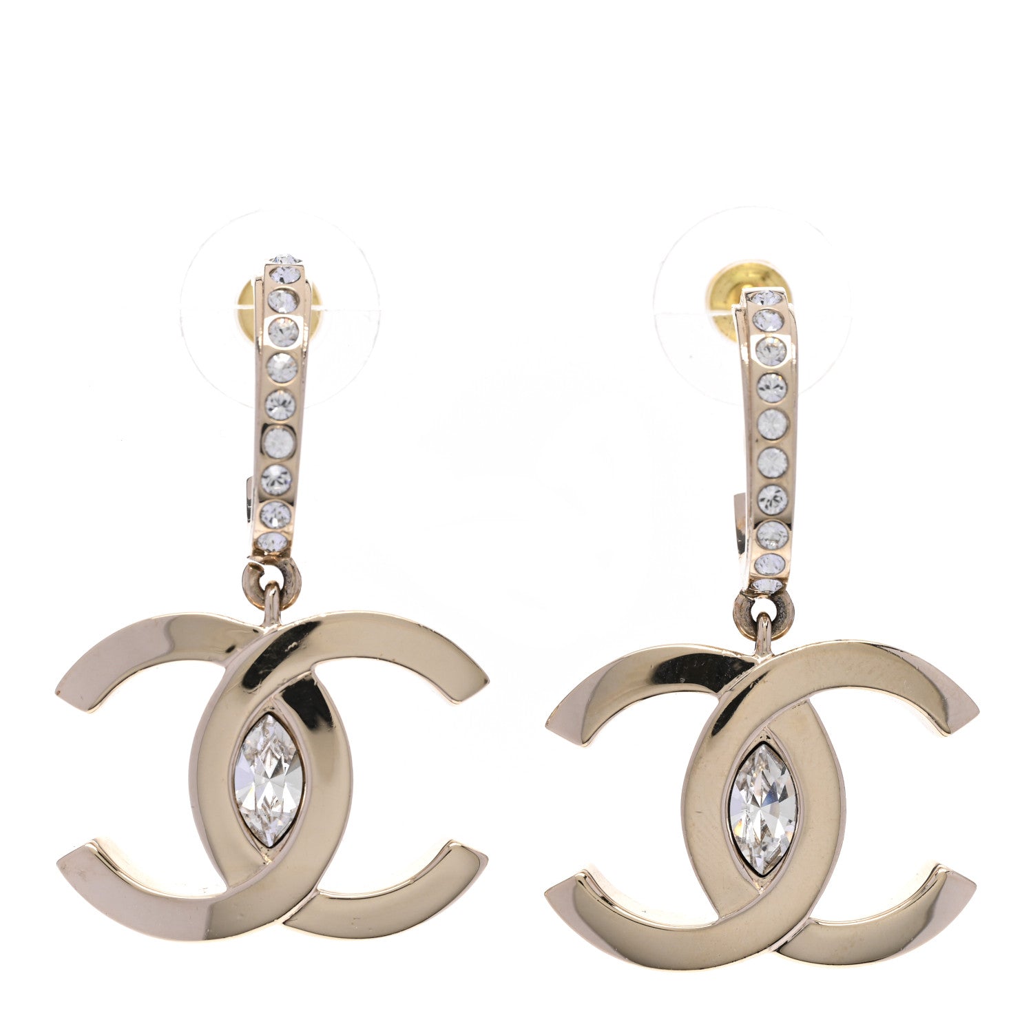 Chanel Crystal CC Drop Earrings Gold 1 of 5