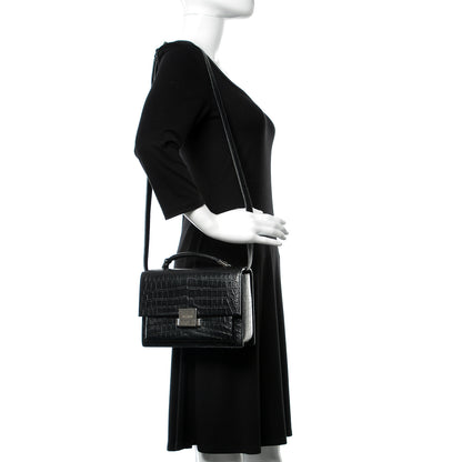 Saint Laurent Calfskin Crocodile Embossed Medium Bellechasse Satchel Matte Black 2 of 10