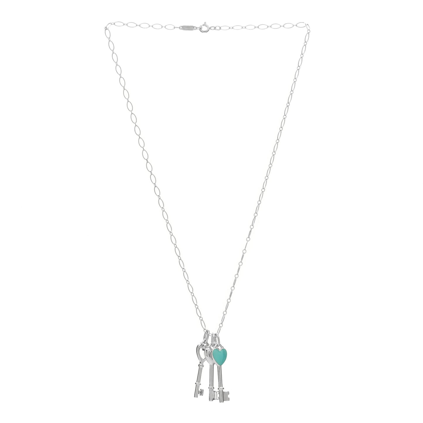 Sterling Silver Diamond Enamel Triple Heart Key Pendant Necklace Blue