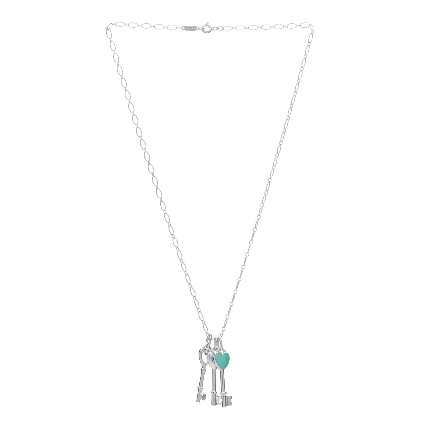 Tiffany Sterling Silver Diamond Enamel Triple Heart Key Pendant Necklace Blue 2 of 3