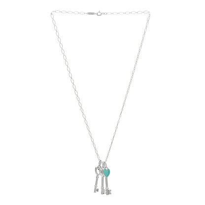 Tiffany Sterling Silver Diamond Enamel Triple Heart Key Pendant Necklace Blue 2 of 3