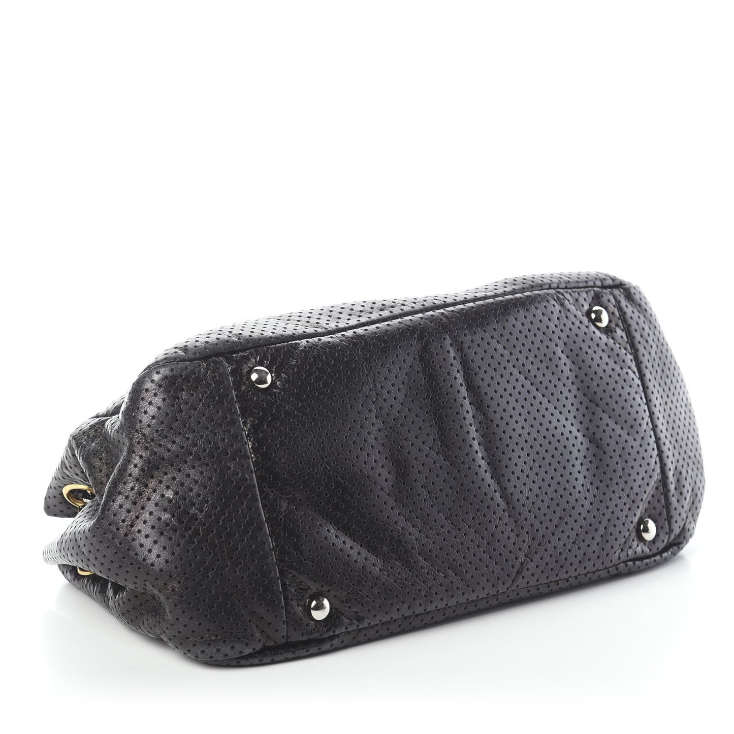 Metallic Calfskin Perforated Drill Accordion Flap Black