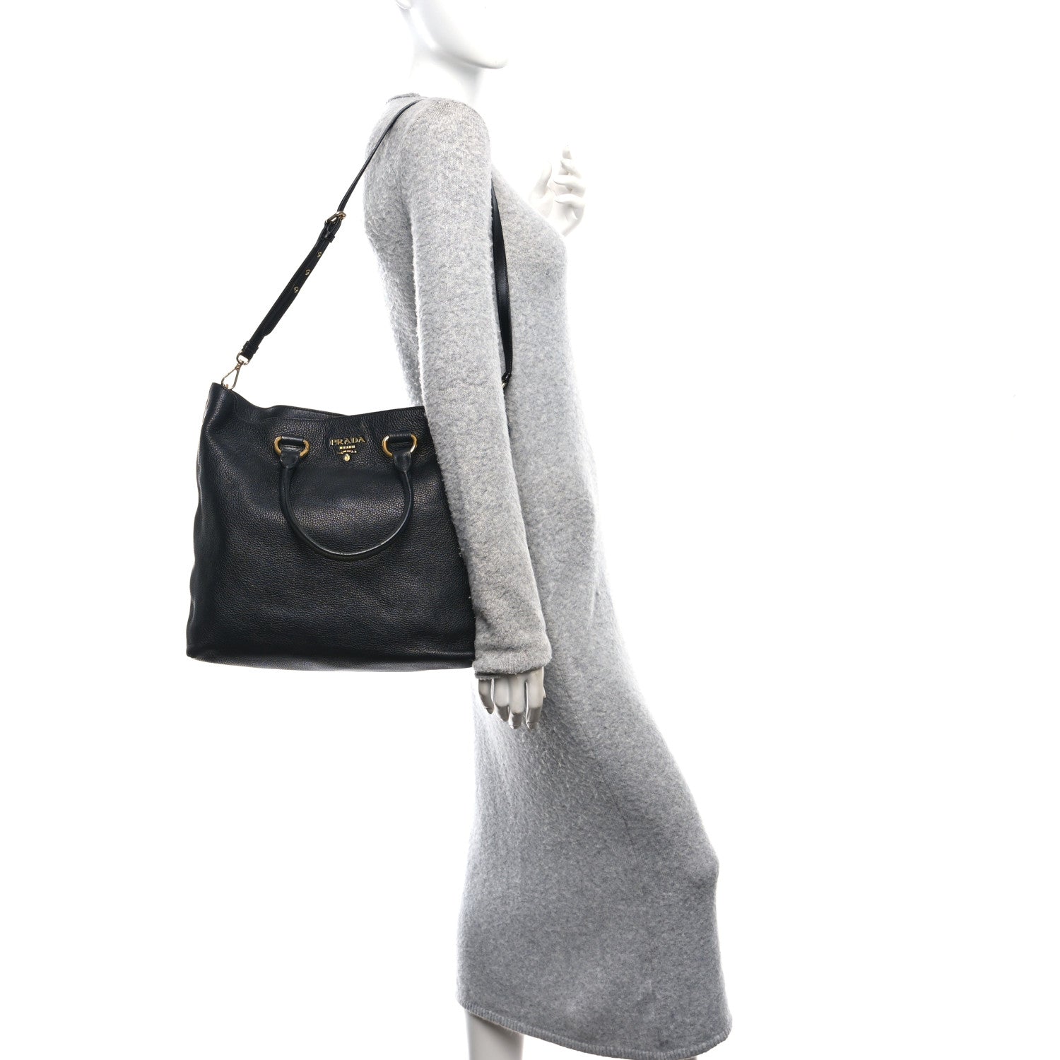 Prada Vitello Daino Tote Black 2 of 10