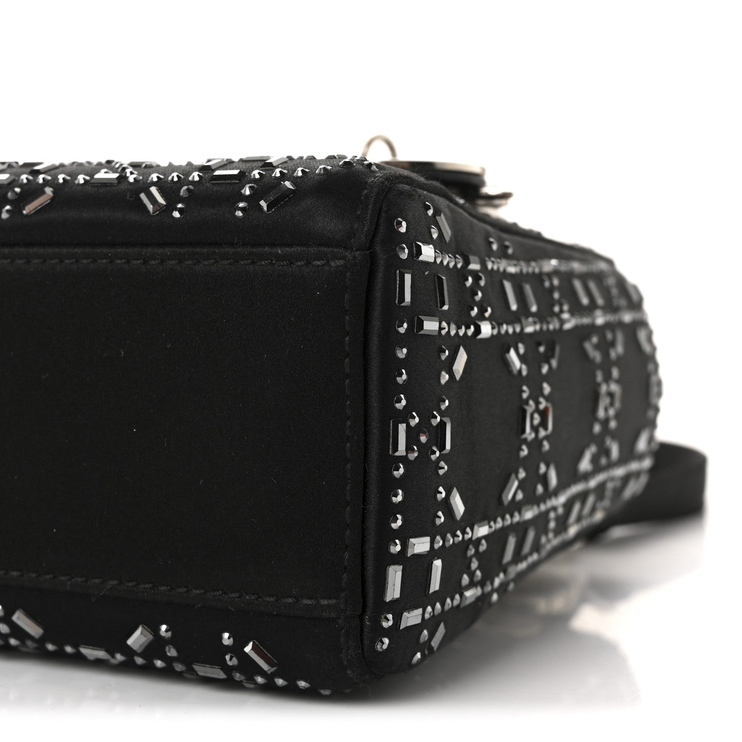 Christian Dior ブラックパーティーバッグ Christian Dior Black Satin and Strass Crystal Cannage Mini Lady