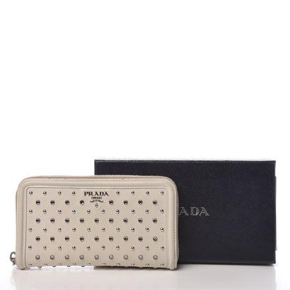 Prada Saffiano Vernice Crystal Studded Zip Around Wallet White 13 of 13