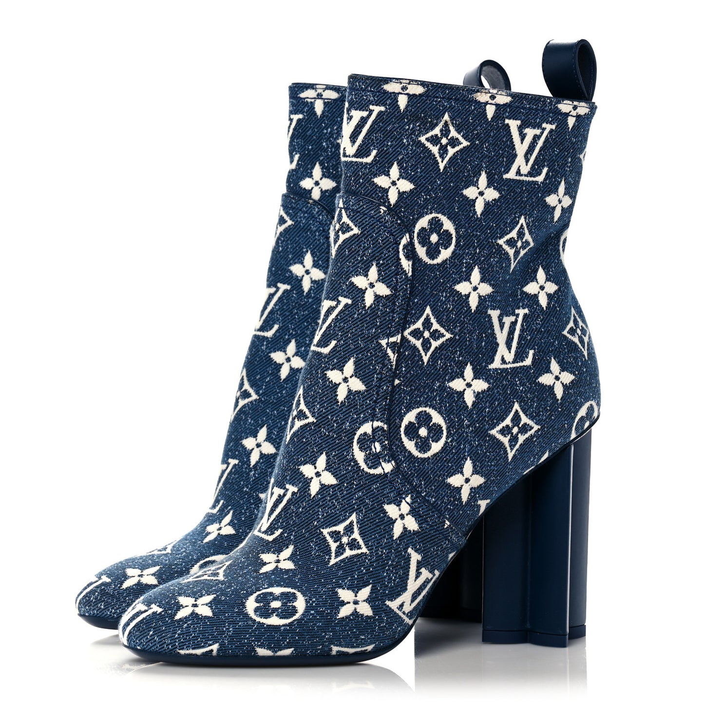 Denim Monogram Silhouette Ankle Boots 37 Navy Blue