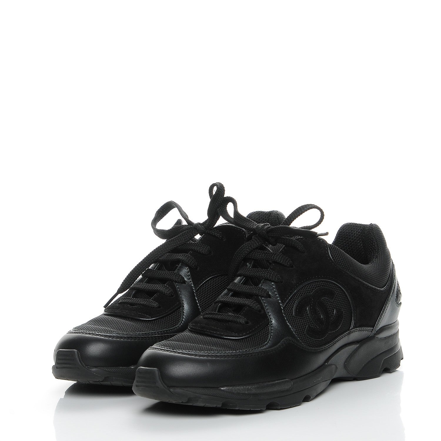 Chanel Suede Calfskin CC Sneakers 37 Black 3 of 8