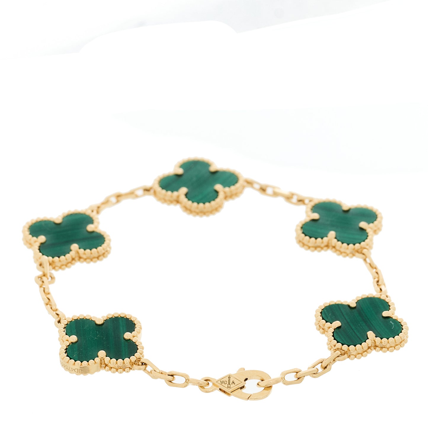 18K Yellow Gold Malachite 5 Motifs Vintage Alhambra Bracelet