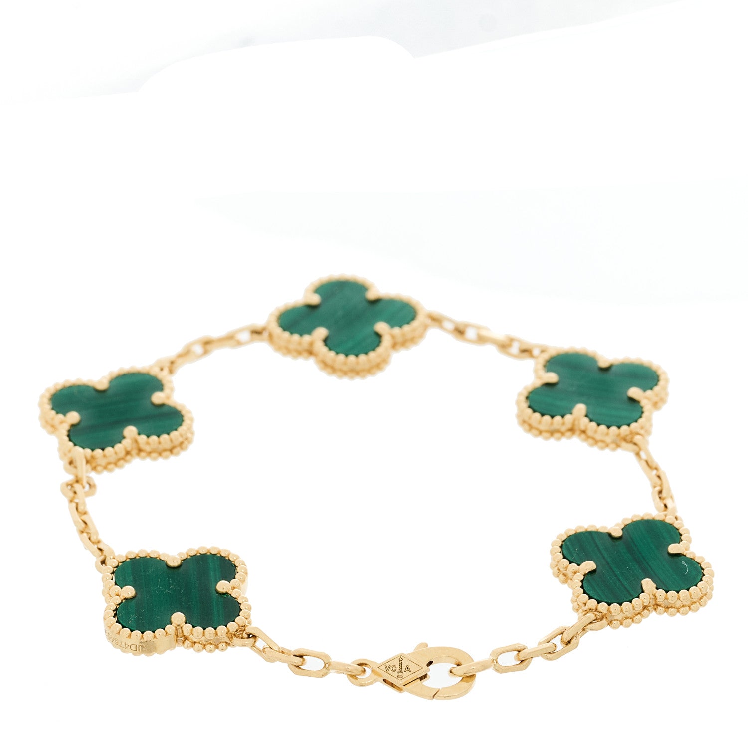 Van Cleef & Arpels 18K Yellow Gold Malachite 5 Motifs Vintage Alhambra Bracelet 1 of 4