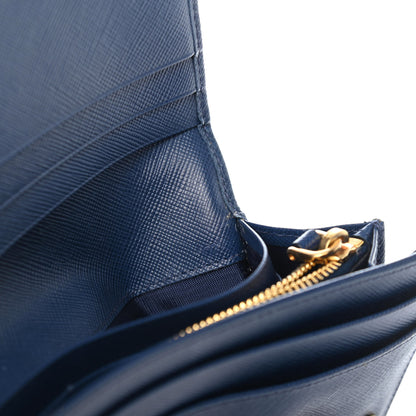 Prada Saffiano Metal Continental Flap Wallet Bleuette 9 of 9