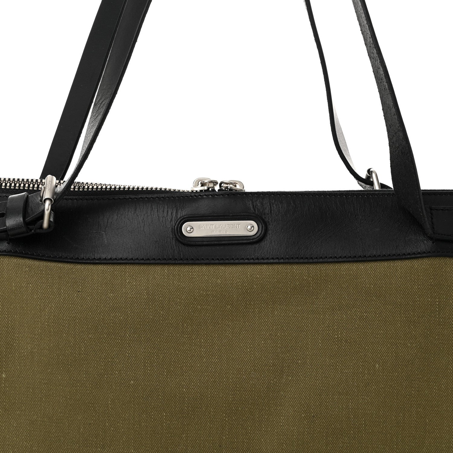 Saint Laurent Canvas Calfskin Gabardine Convertible ID Khaki Black 8 of 10