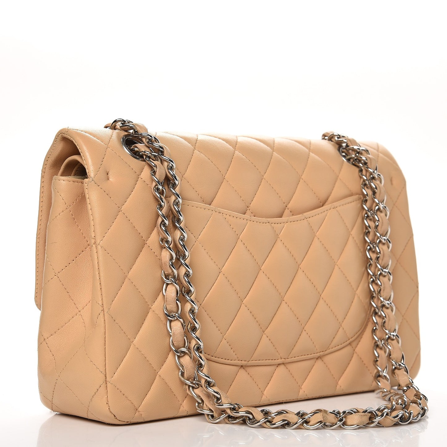 Lambskin Quilted Medium Double Flap Beige Clair