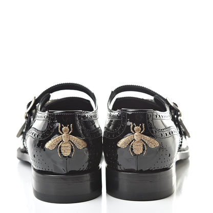 Gucci Vernice Crystal Bee Embroidered Mens Queercore Brogue Monk Strap Loafers 9 Black 6 of 10