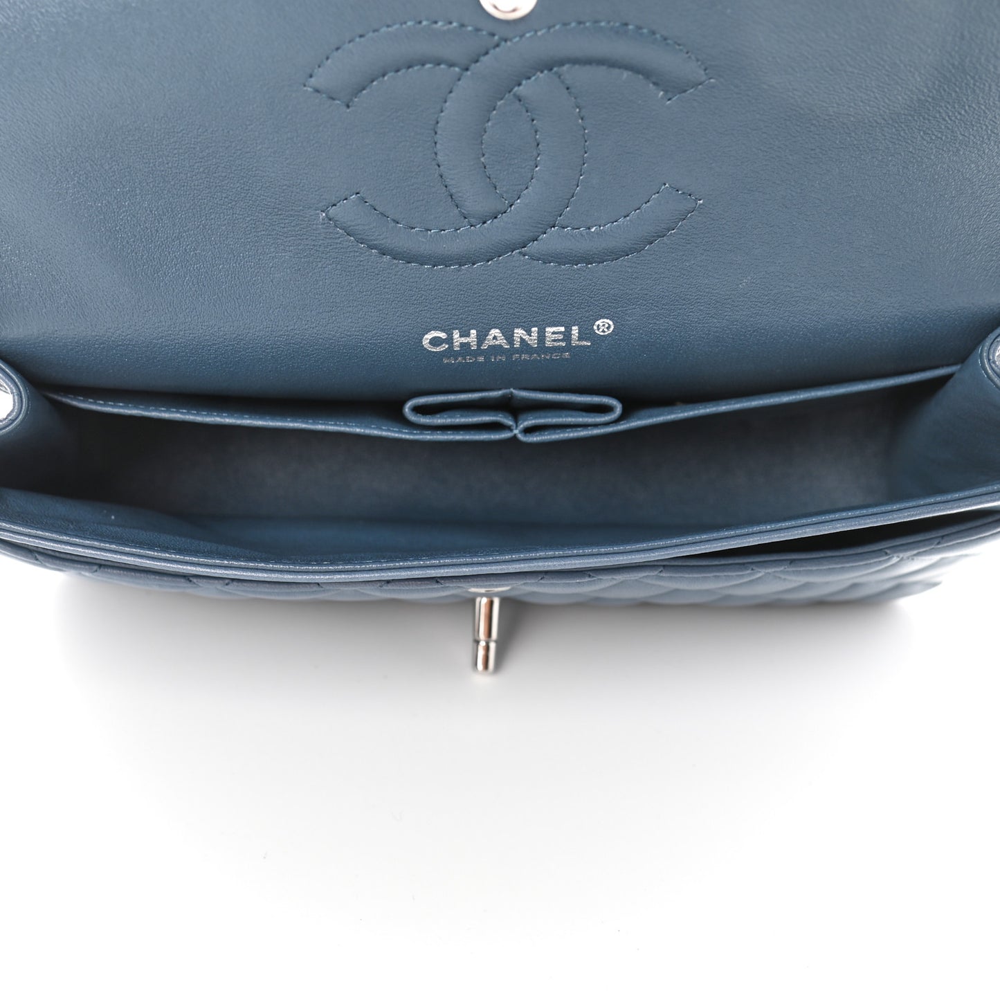 Lambskin Quilted Medium Double Flap Blue