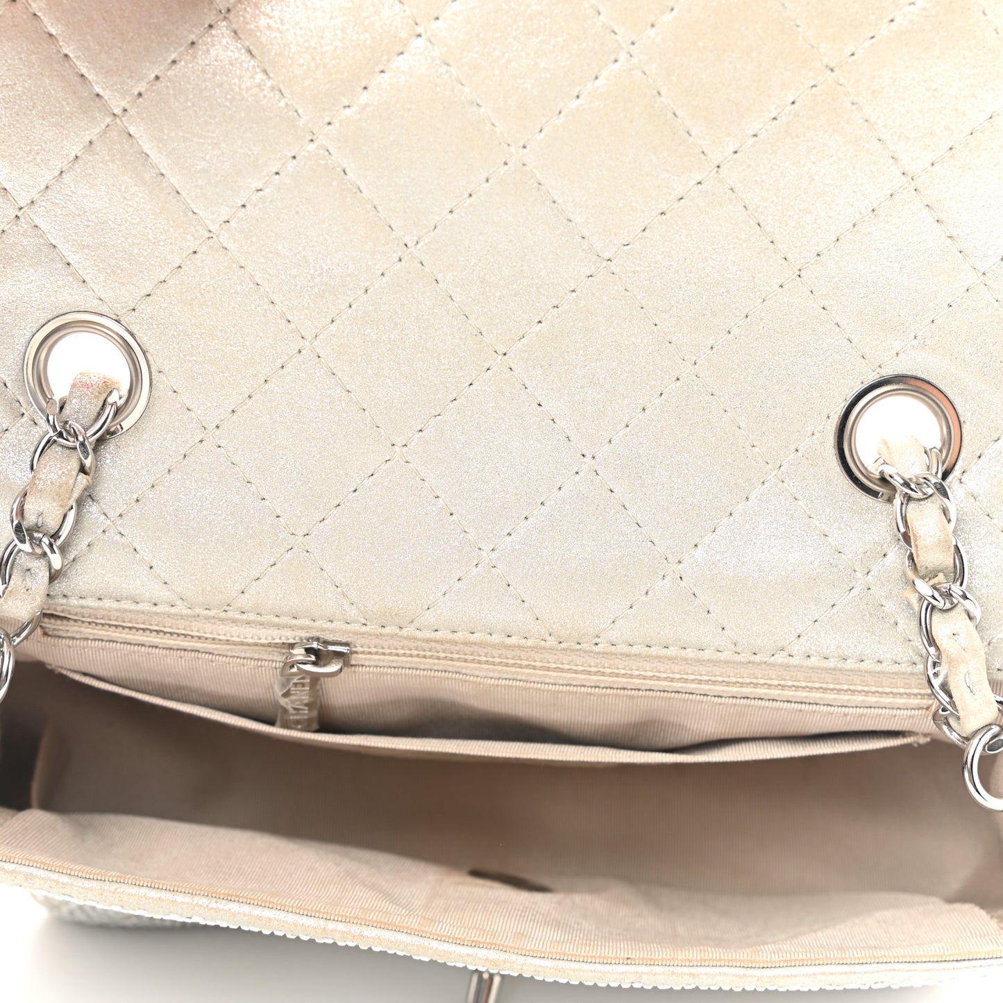 Iridescent Calfskin Studded Mini Flap Silver