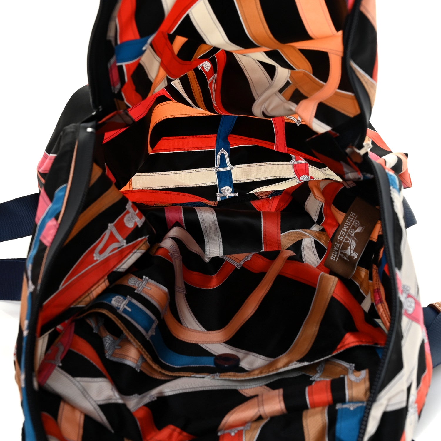 Hermes Silk Barenia Cavalcadour Airsilk Backpack Black Bleu Marine Fauve 5 of 11