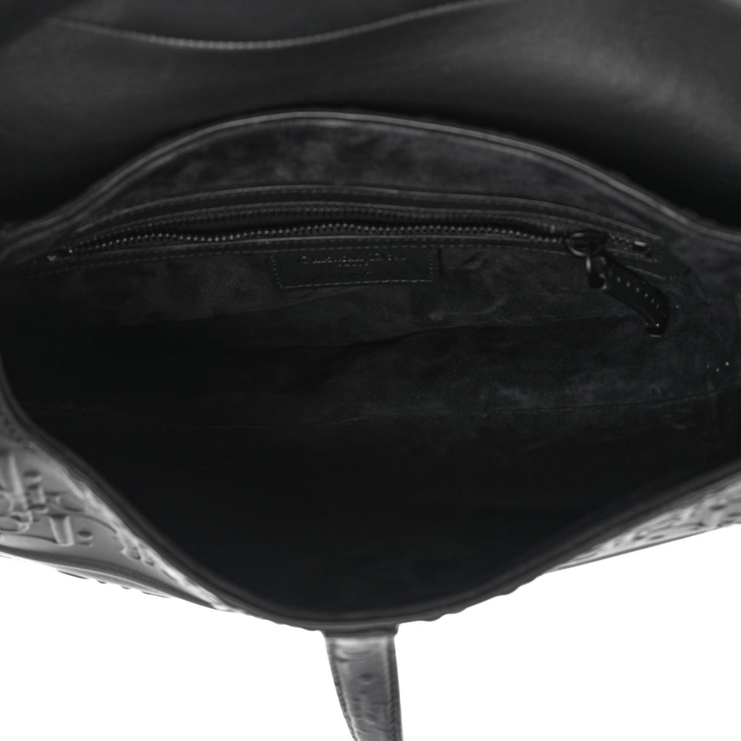 Calfskin Embossed Oblique Saddle Bag With Strap Black