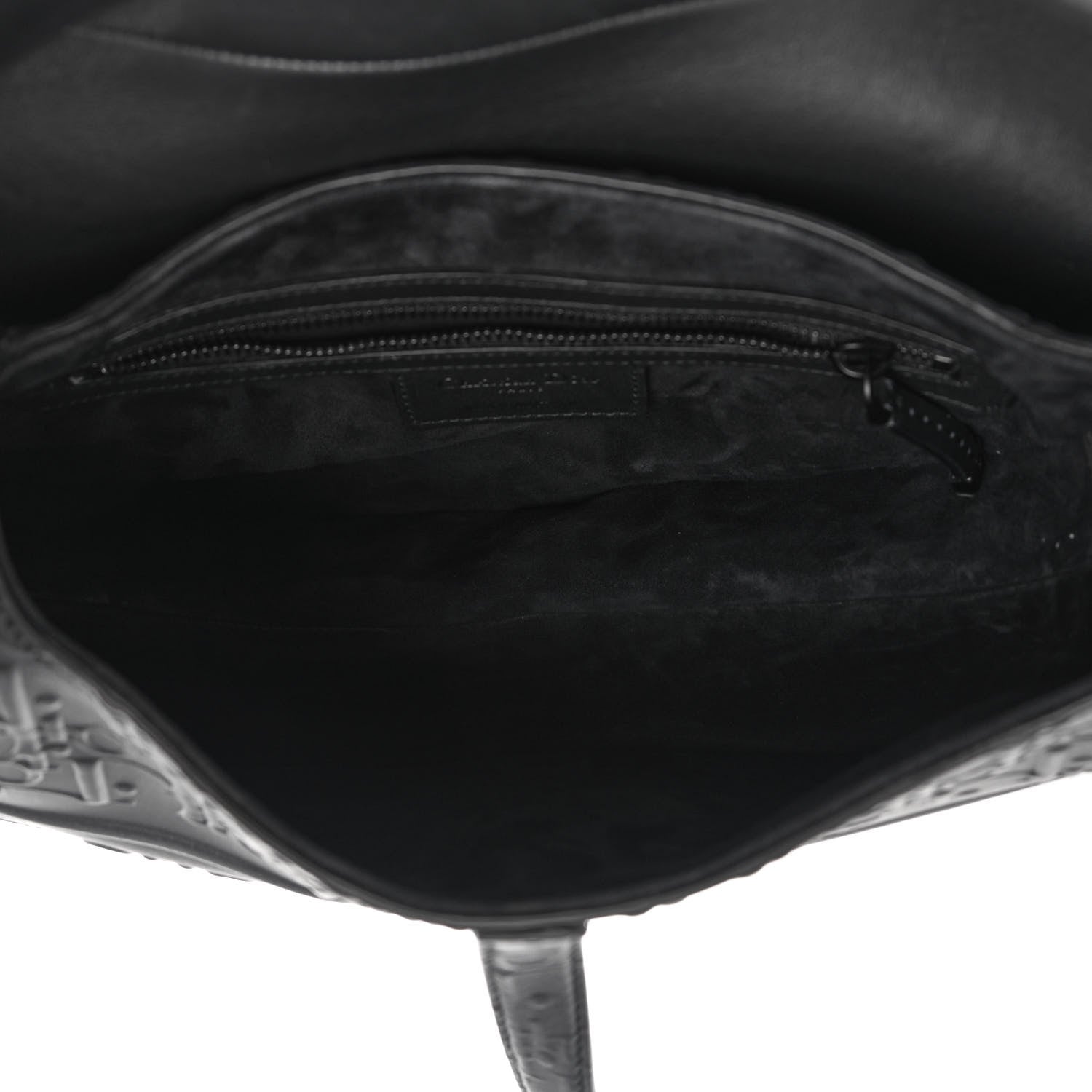 Christian Dior Calfskin Embossed Oblique Saddle Bag With Strap Black 5 of 12