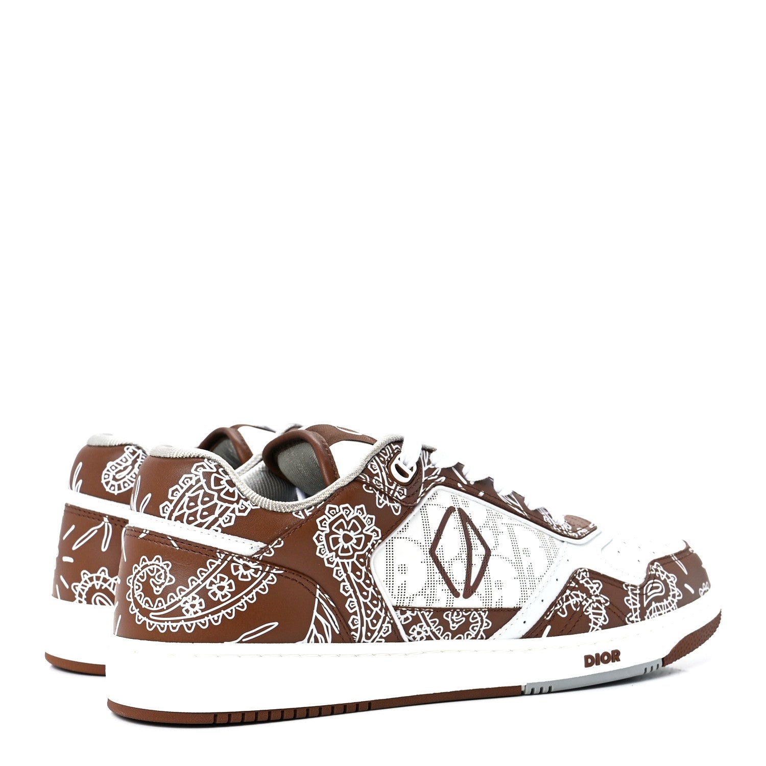 Christian Dior Smooth Calfskin Oblique Paisley Mens B27 Low Top Sneakers 43 Coffee White 4 of 9
