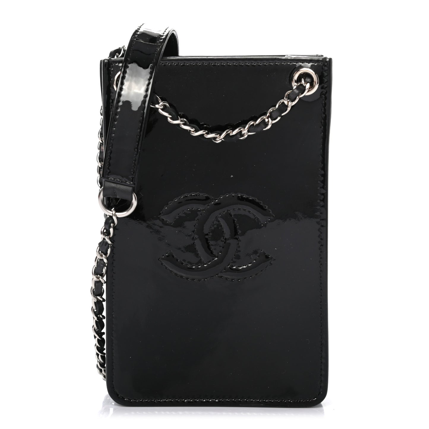 Patent CC Phone Holder Crossbody Black
