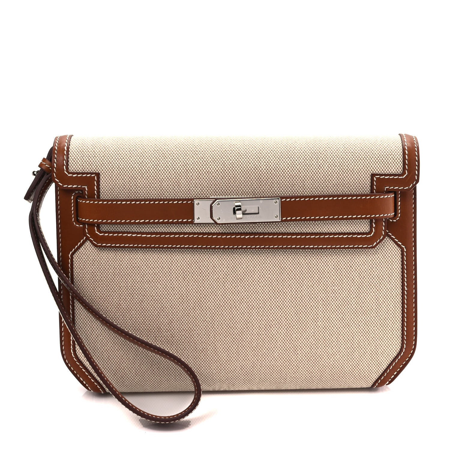 Hermes Toile H Barenia Kelly Depeches 25 Pouch Ecru Beige Fauve 1 of 10