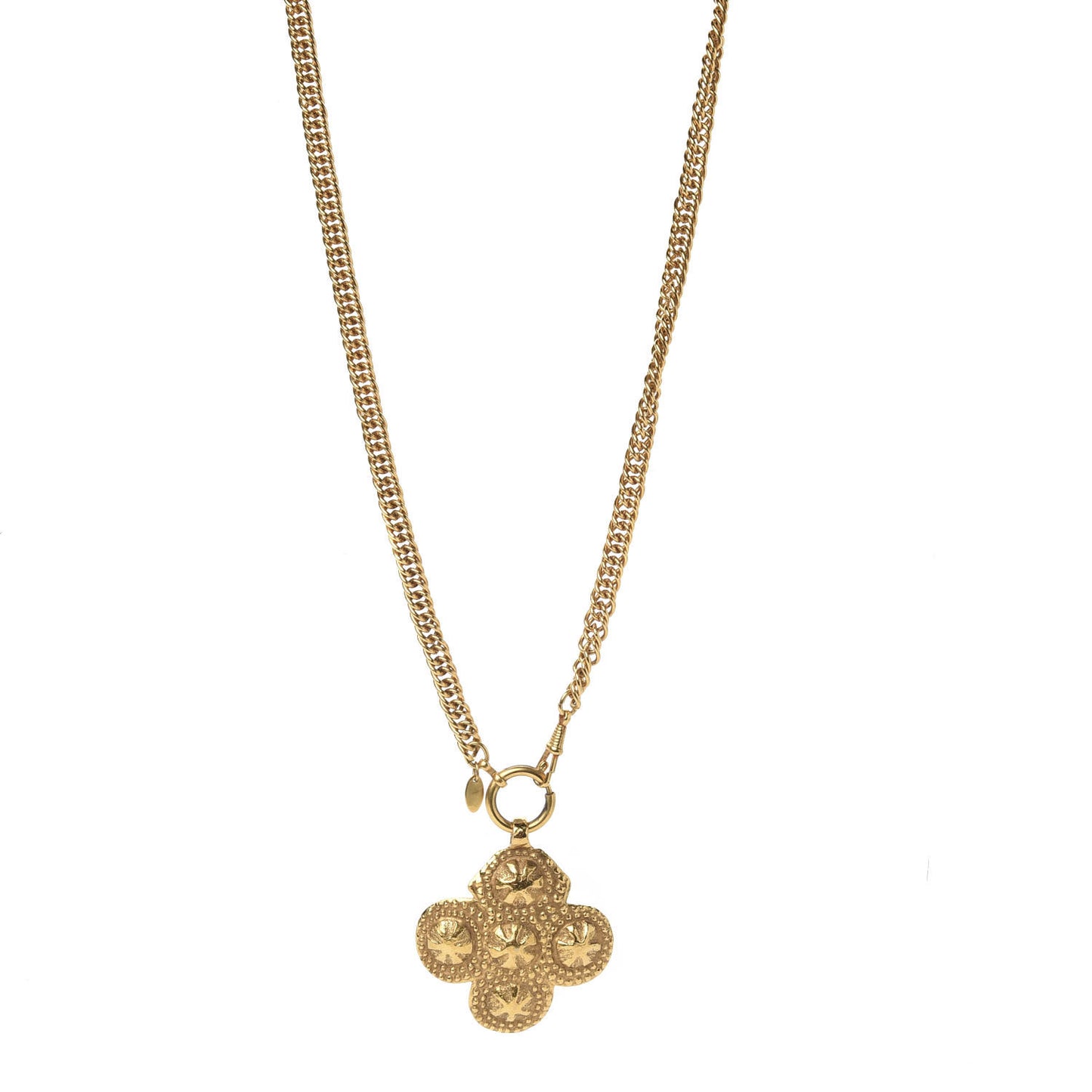 Long CC Cross Pendant Necklace Gold