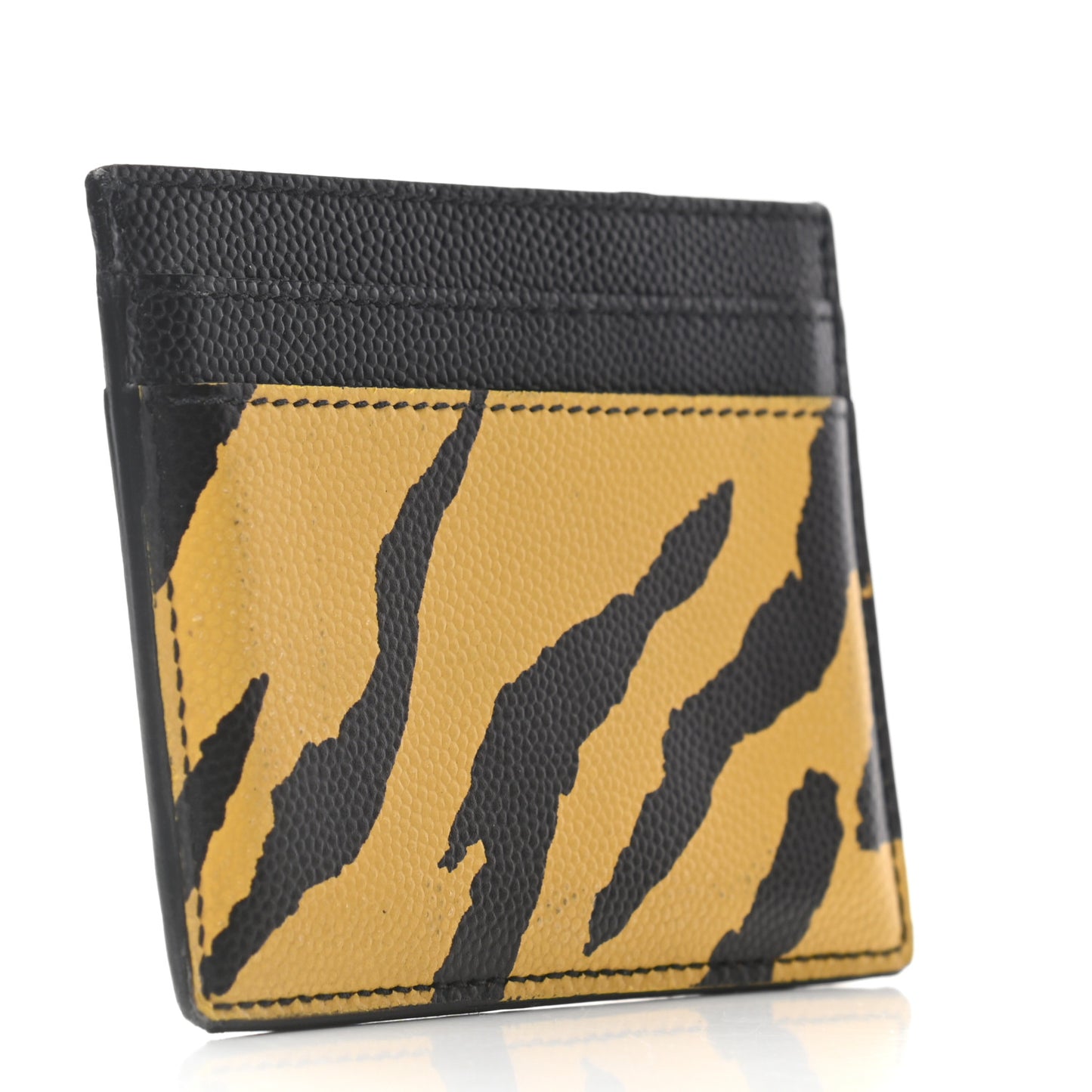 Calfskin Zebra Print Credit Card Case Black Yellow