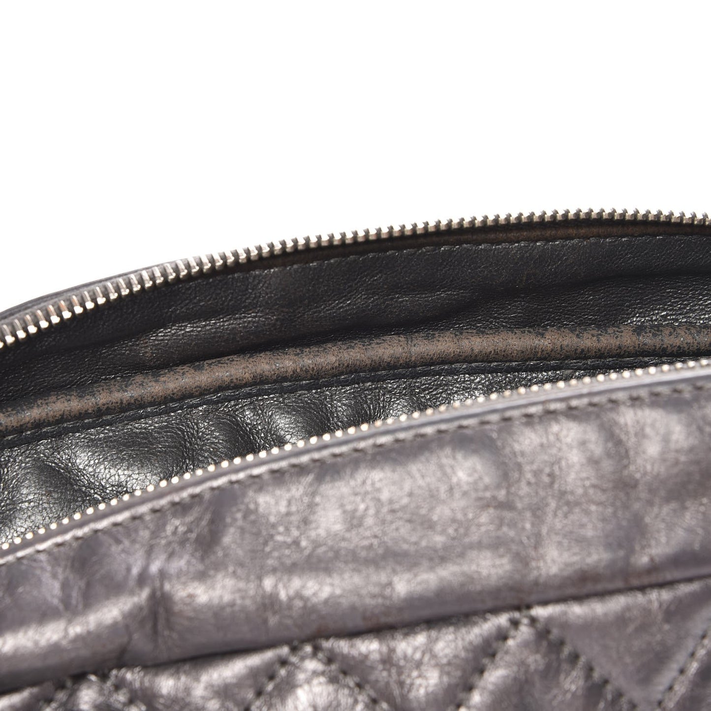 Metallic Aged Calfskin Quilted Medium Reissue Camera Case Dark Silver