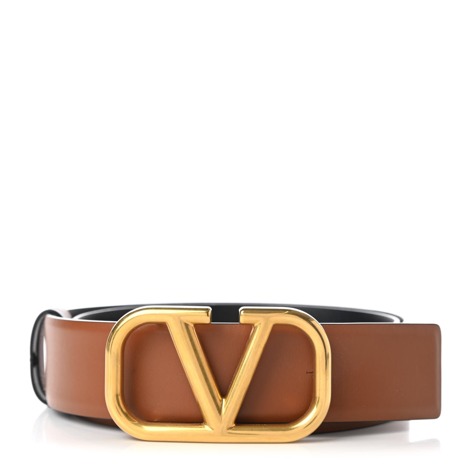 Valentino Garavani Glossy Calfskin VLogo Reversible Belt 90 36 Black Brown 1 of 6
