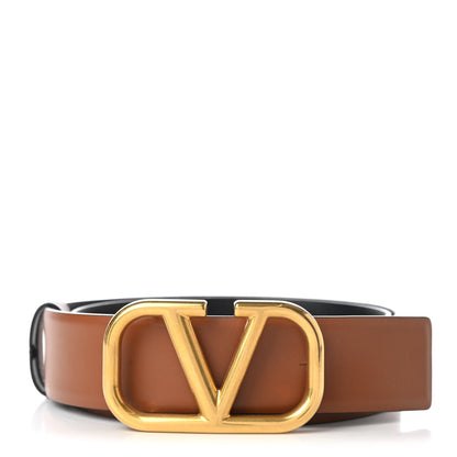 Valentino Garavani Glossy Calfskin VLogo Reversible Belt 90 36 Black Brown 1 of 6
