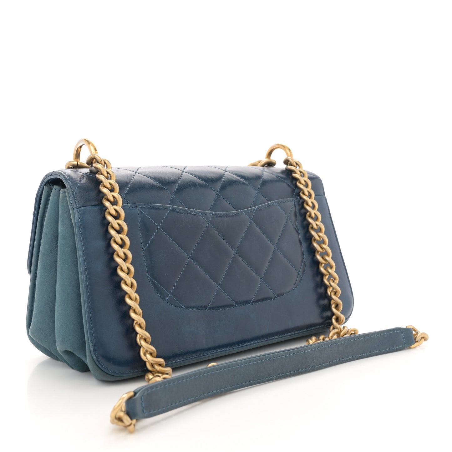 Iridescent Calfskin Quilted Small Straight Lined Flap Blue