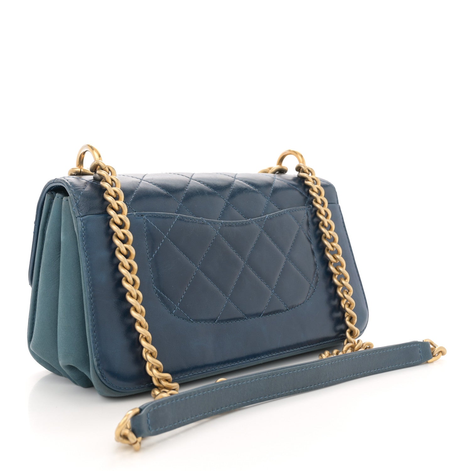 Chanel Iridescent Calfskin Quilted Small Straight Lined Flap Blue 3 of 11