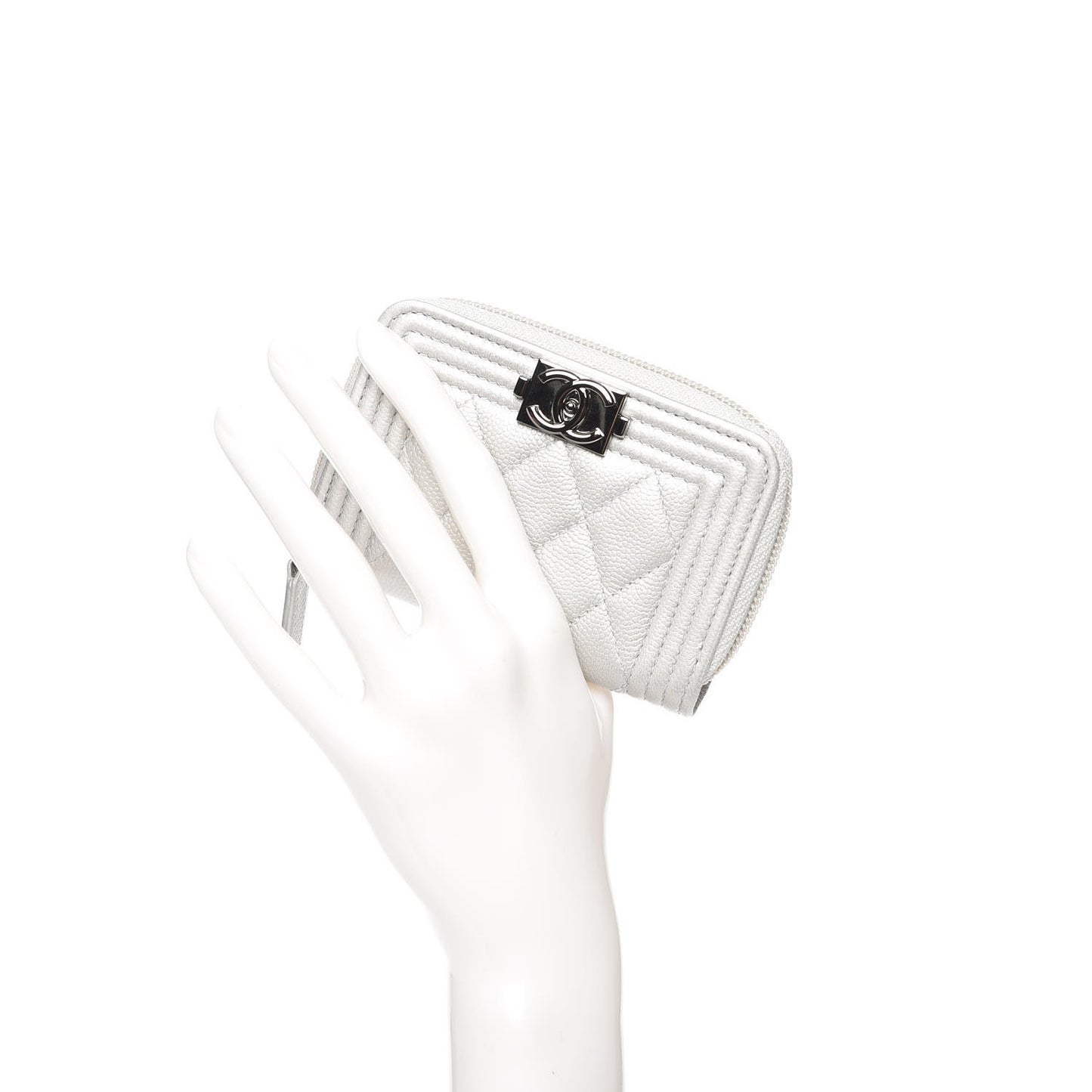 Caviar Quilted Boy Zip Around Coin Purse Wallet White