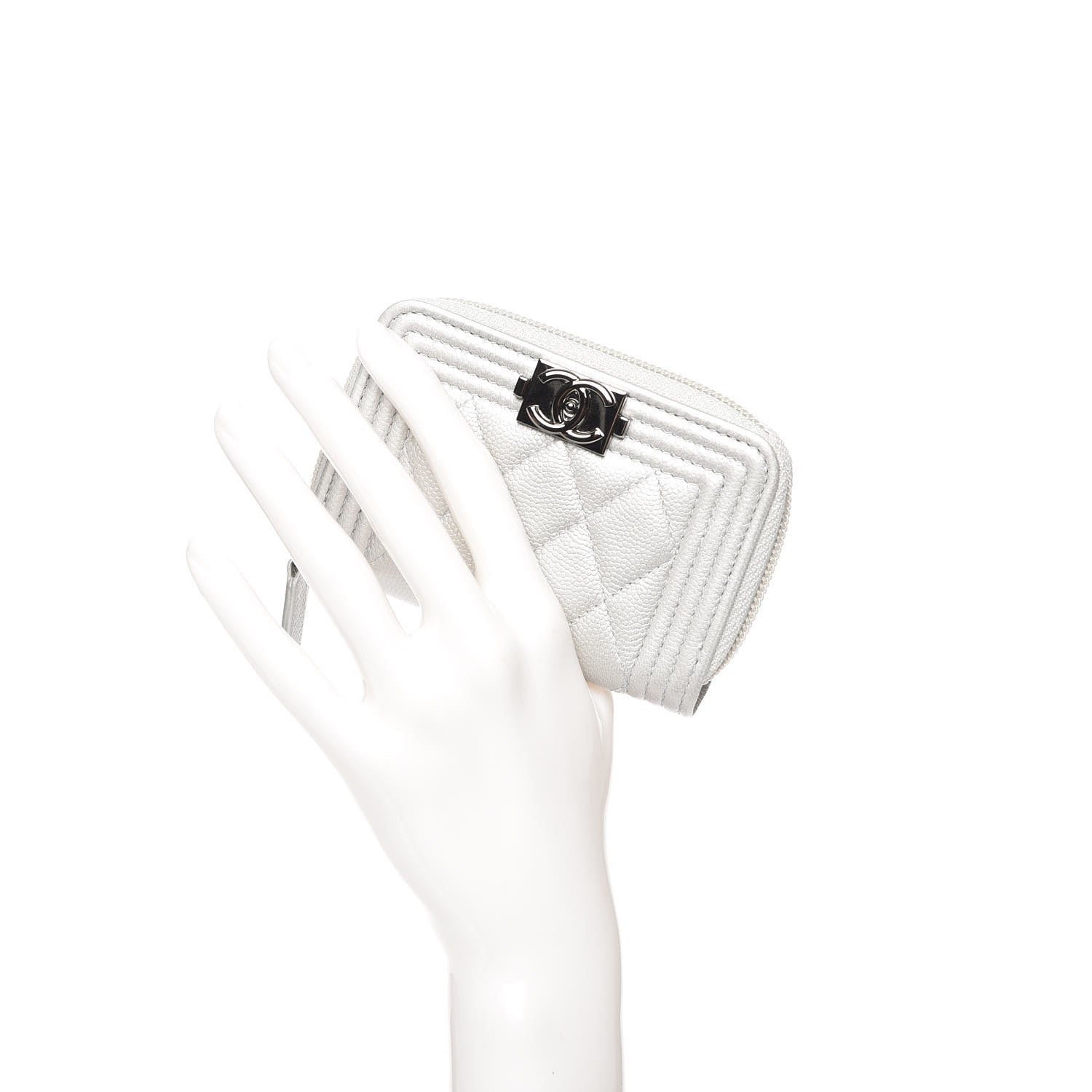 Chanel Caviar Quilted Boy Zip Around Coin Purse Wallet White 2 of 7