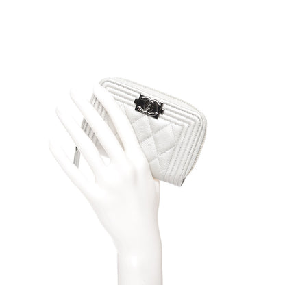 Chanel Caviar Quilted Boy Zip Around Coin Purse Wallet White 2 of 7