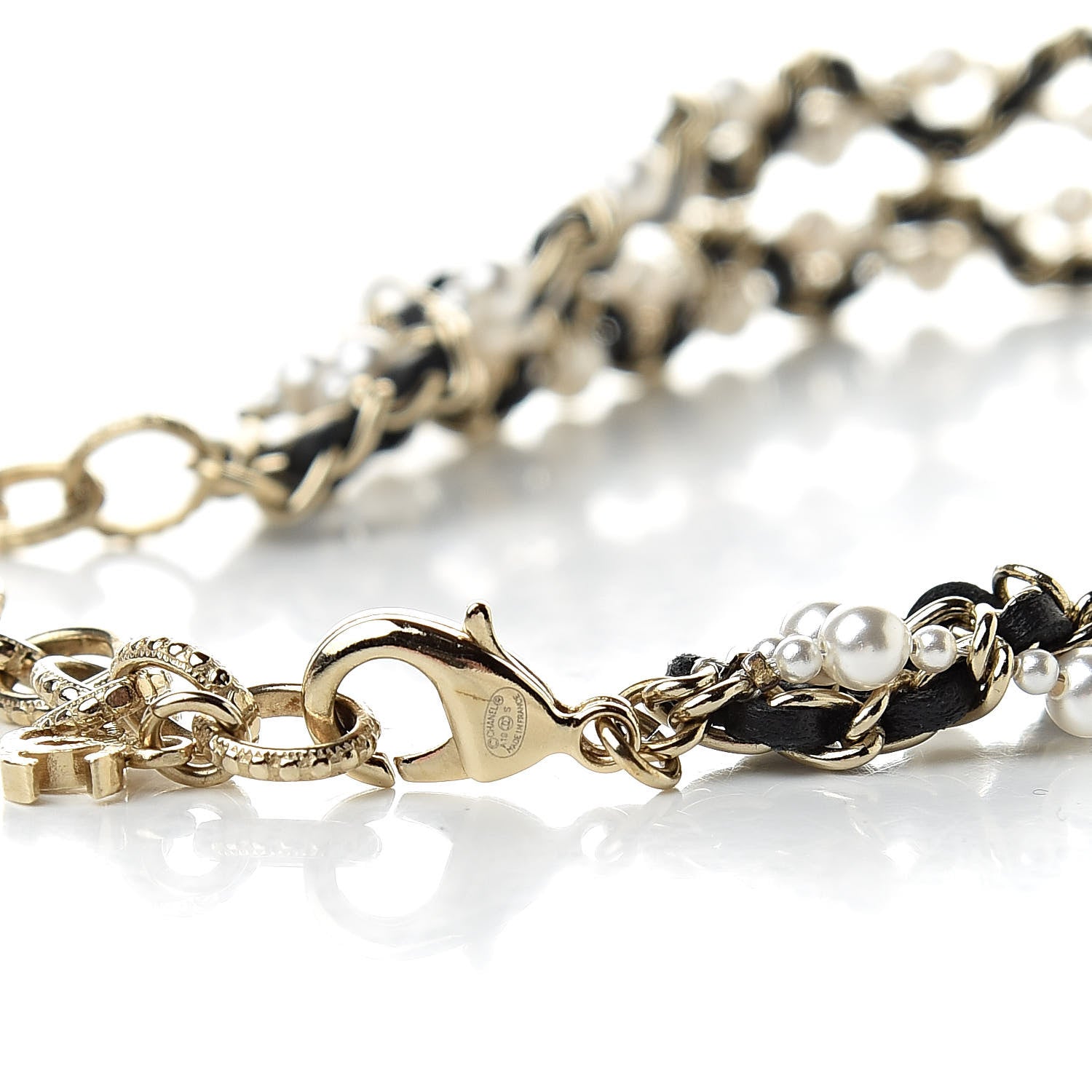 Chanel Pearl Lambskin CC Chain Twist Choker Necklace Black Gold 4 of 4