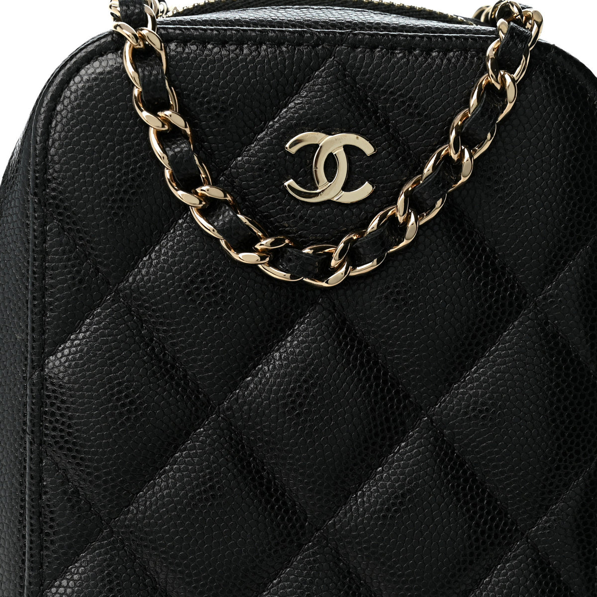 Caviar Quilted Phone Holder Wallet On Chain WOC Black