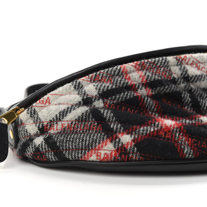 Balenciaga Wool Plaid Diagonal Allover Logo Matelasse XS Souvenir Belt Bag Black White Red 9 of 10