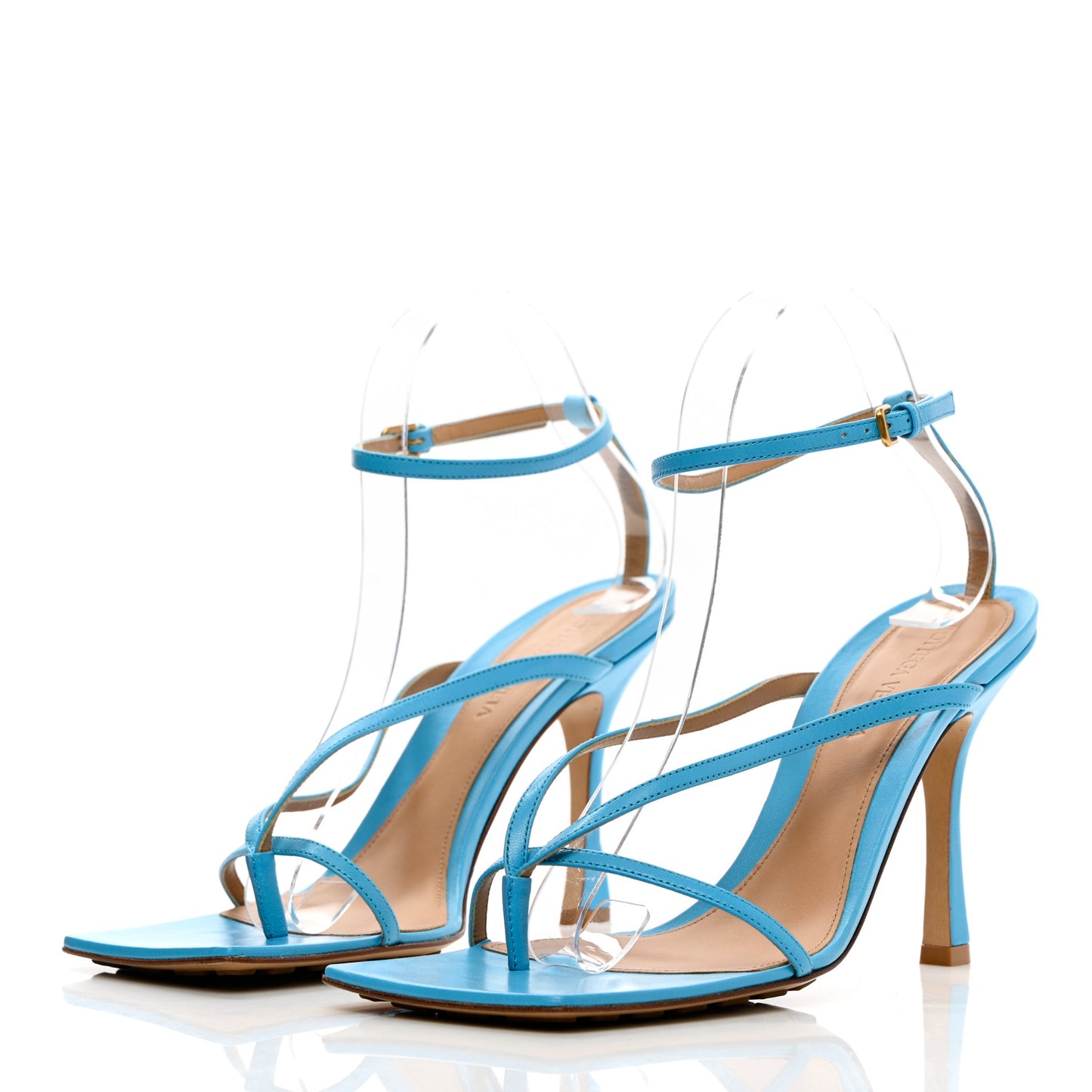Lambskin Stretch Multi Strap 90mm Sandals 39.5 Sky Blue