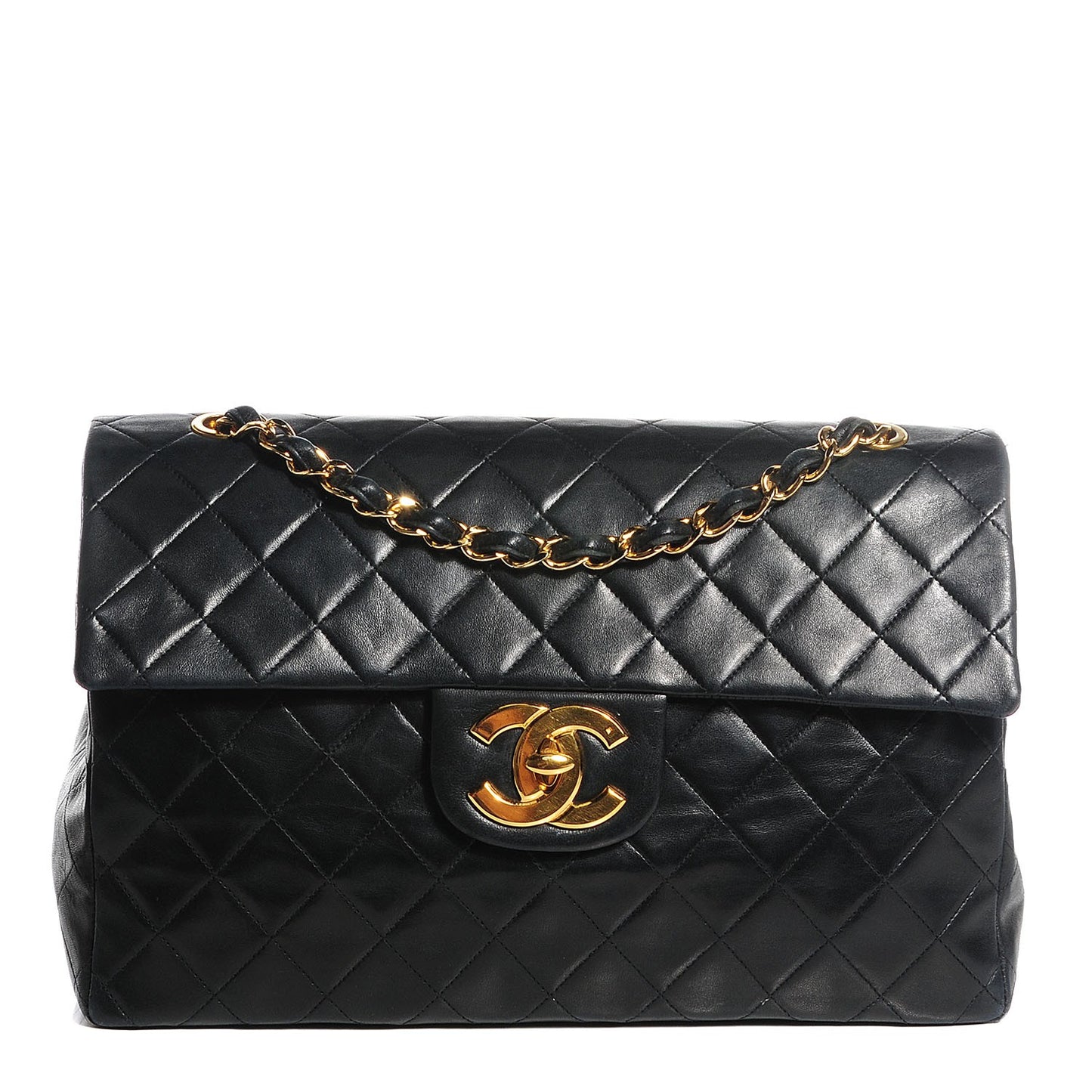 Lambskin Quilted XL Jumbo Flap Black