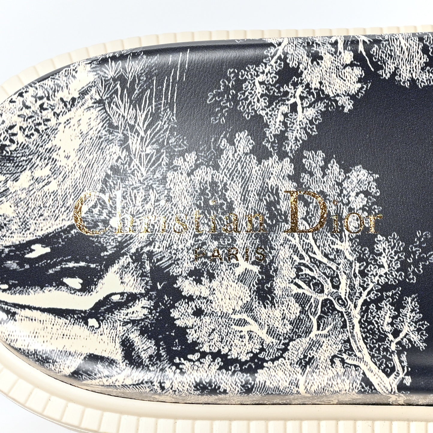 Canvas Toile de Jouy Embroidered Dway 10mm Slide Sandals 40.5 Deep Blue