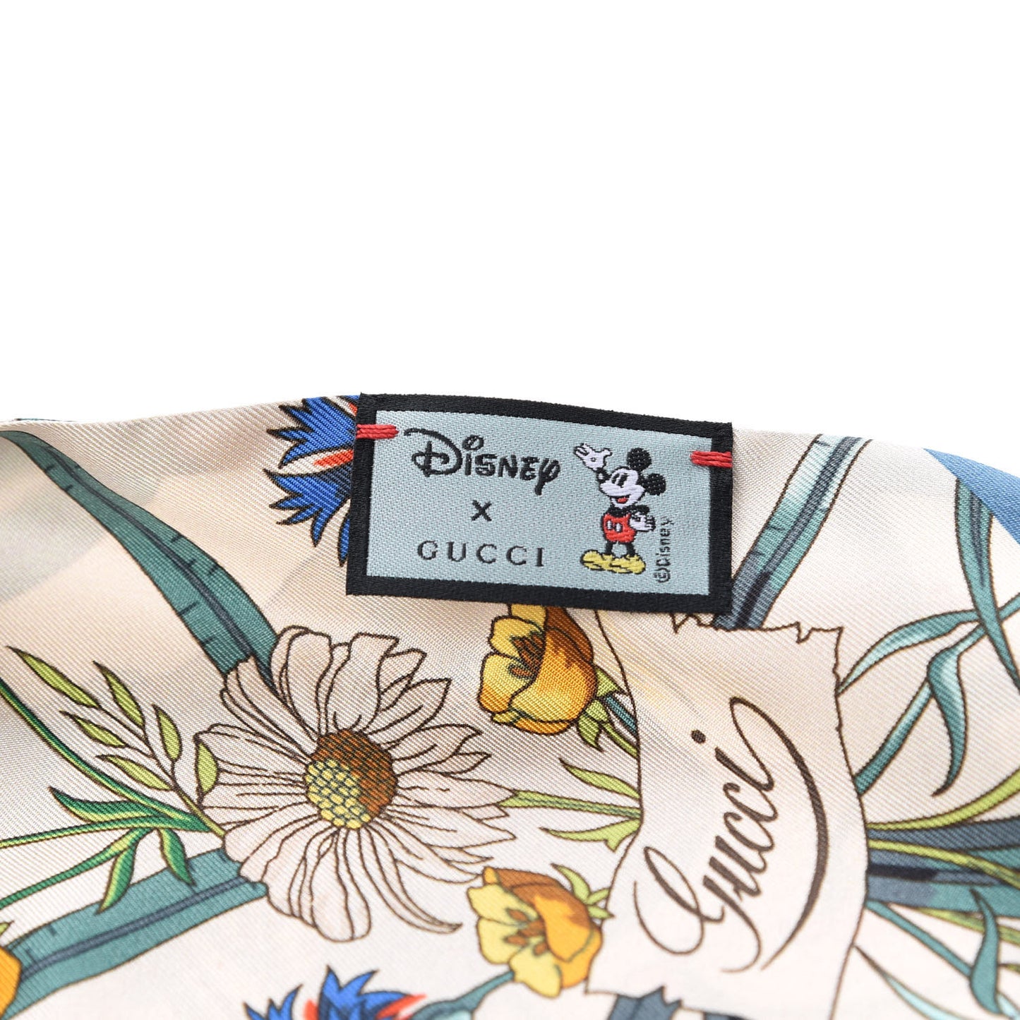 X DISNEY Silk Twill Mickey Lac Neck Bow Scarf Ivory Blue