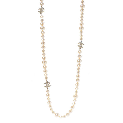 Chanel Pearl Baguette Crystal CC Long Necklace Gold 1 of 7