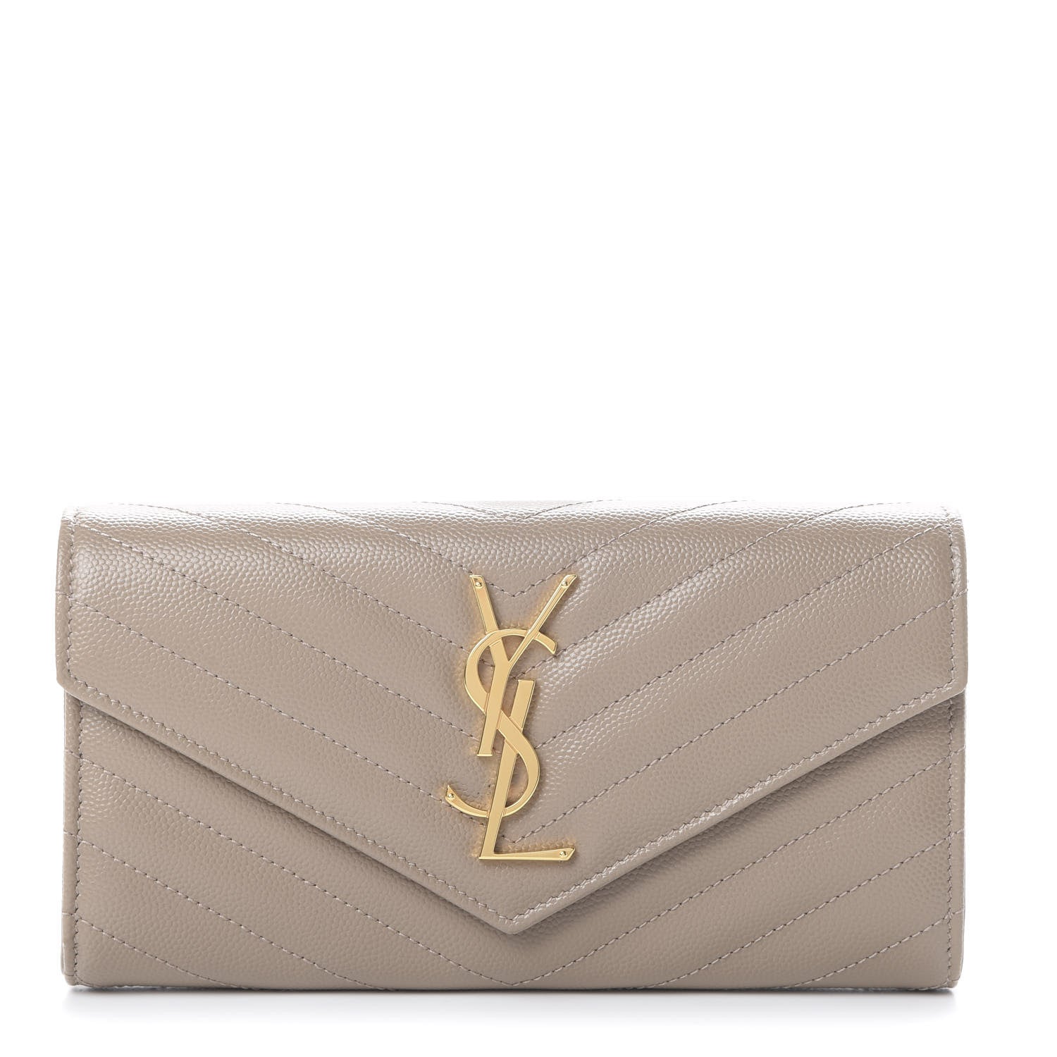 Saint Laurent Grain De Poudre Matelasse Chevron Monogram Flap Wallet Dusty Grey 1 of 6