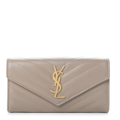 Saint Laurent Grain De Poudre Matelasse Chevron Monogram Flap Wallet Dusty Grey 1 of 6