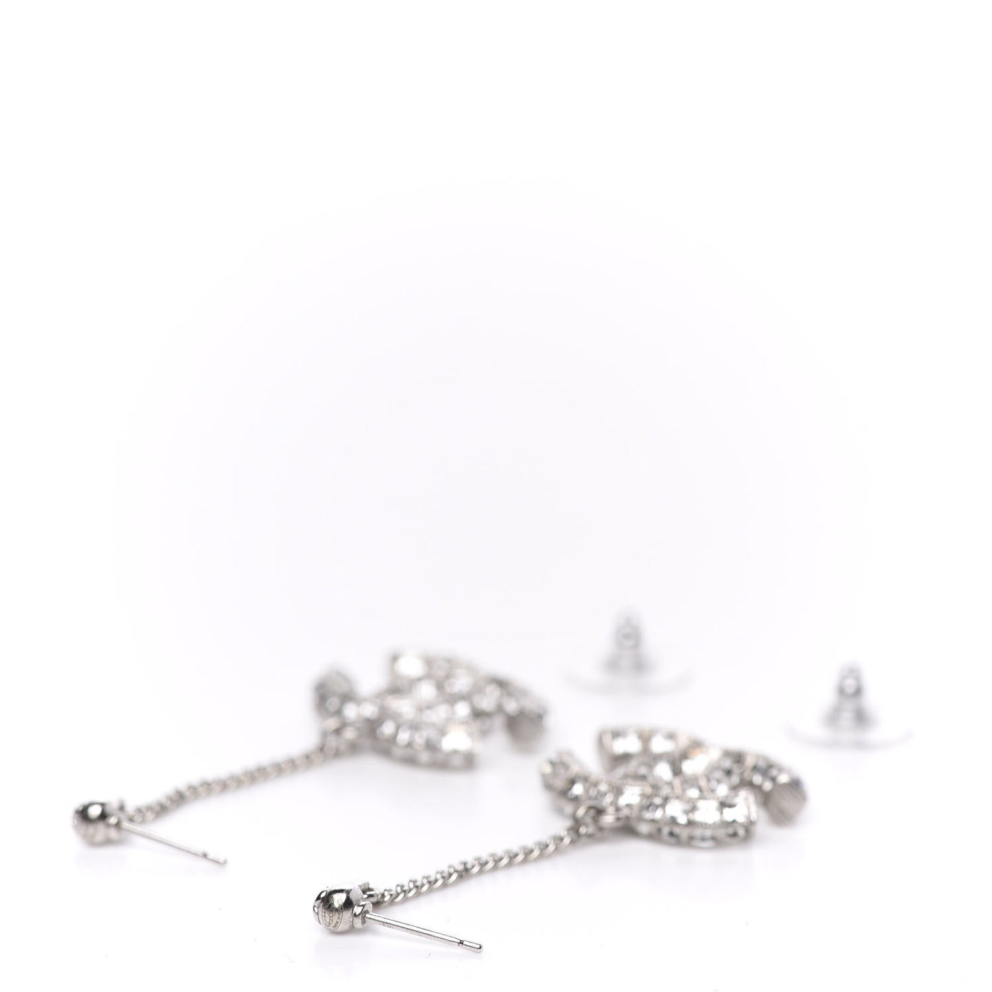 Baguette Crystal CC Drop Earrings Silver