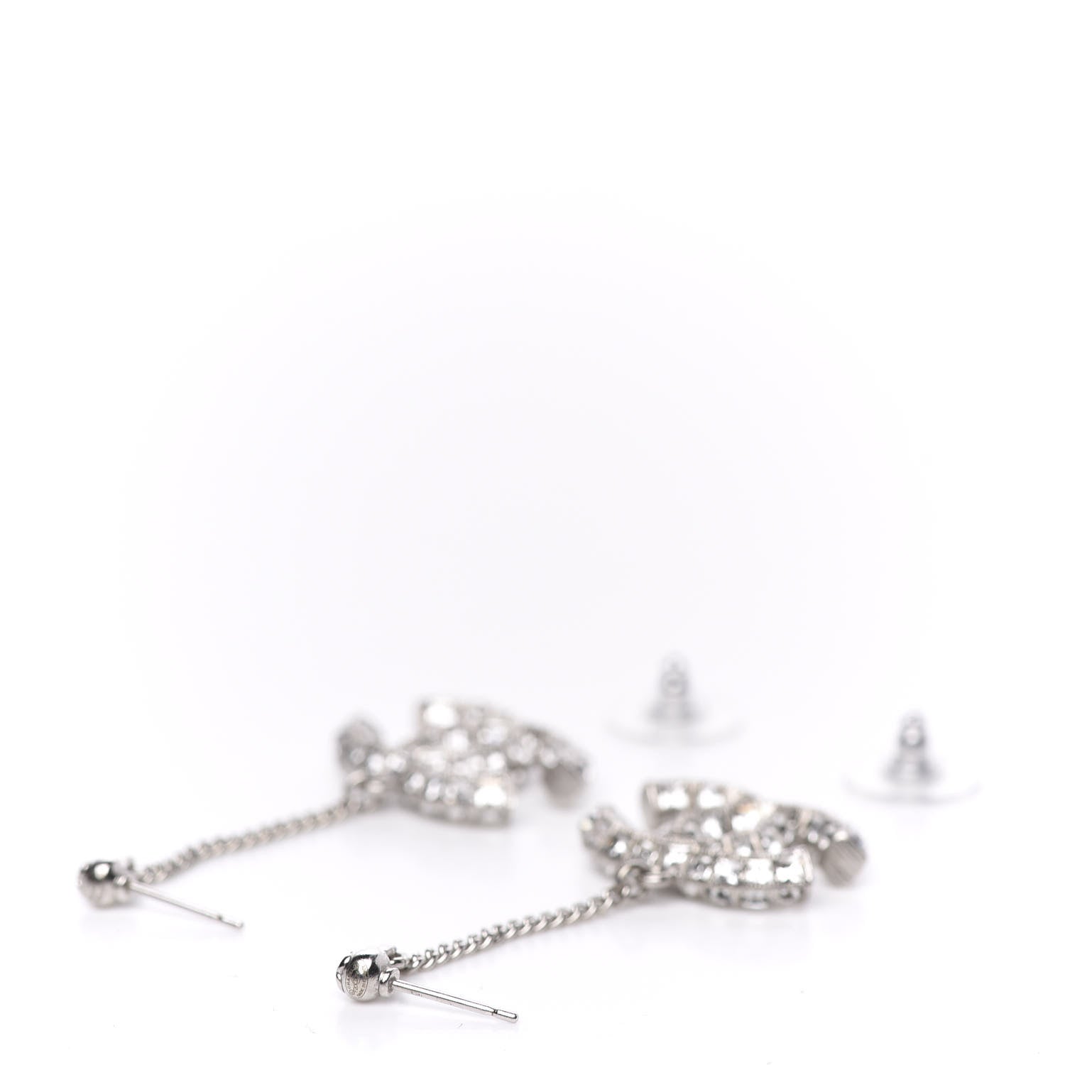 Chanel Baguette Crystal CC Drop Earrings Silver 3 of 4