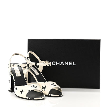 Chanel Printed Lambskin CC Sandals 40 White Black 13 of 13