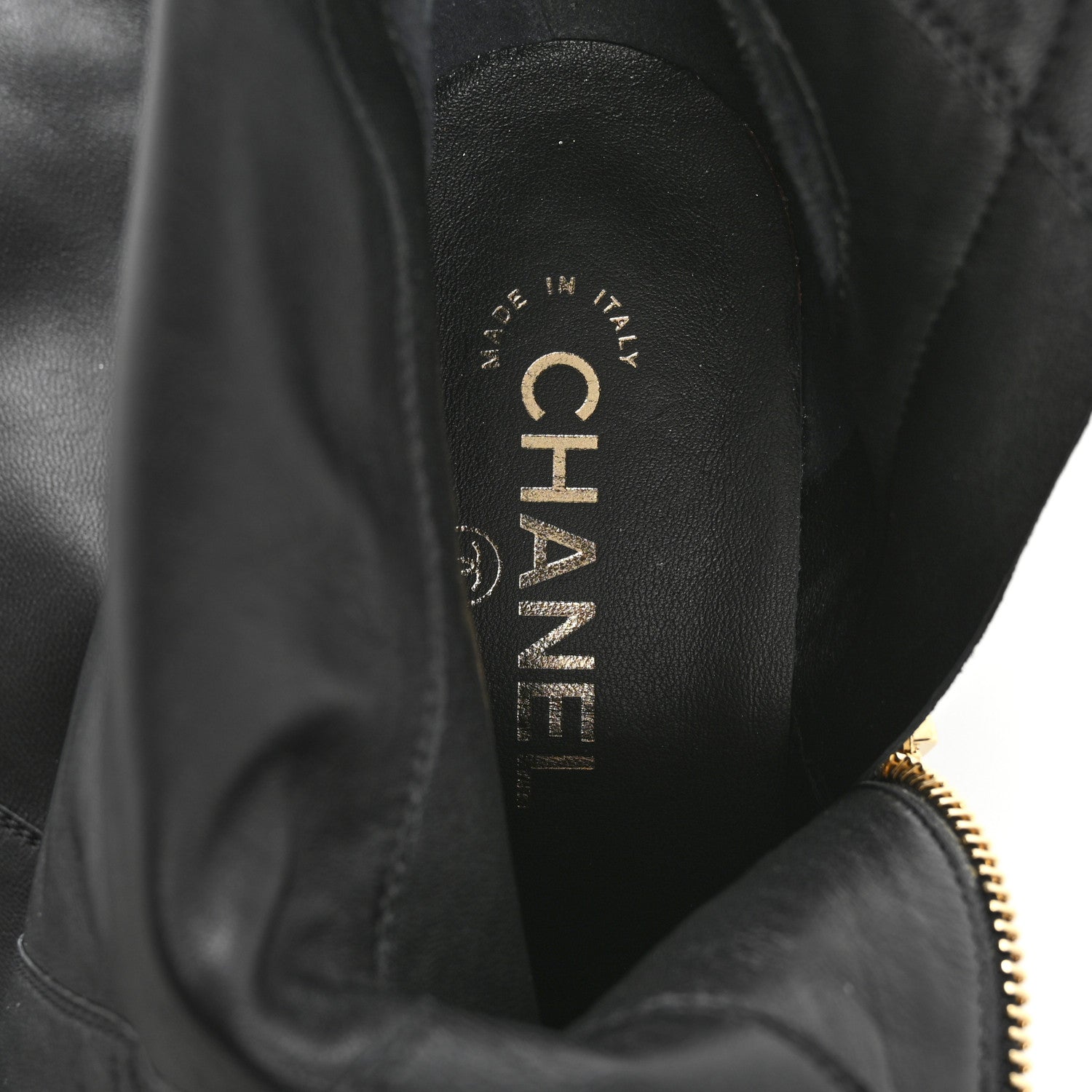 Chanel Suede Calfskin Quilted Chain Knee High Boots 39 Black 6 of 9