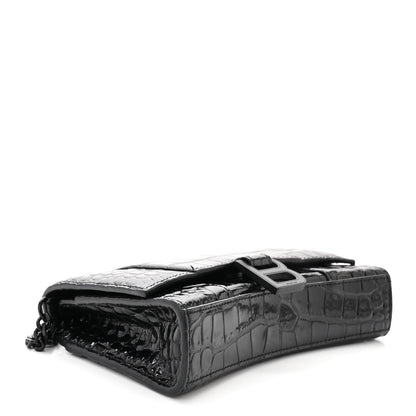 Balenciaga Shiny Calfskin Monochrome Crocodile Embossed Hourglass Chain Bag Black 4 of 11